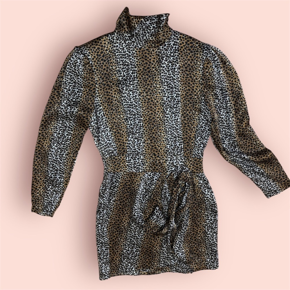 LOUISE FERAUD VINTAGE 90S SILK MINI DRESS CHEETAH PRINT SIZE 6